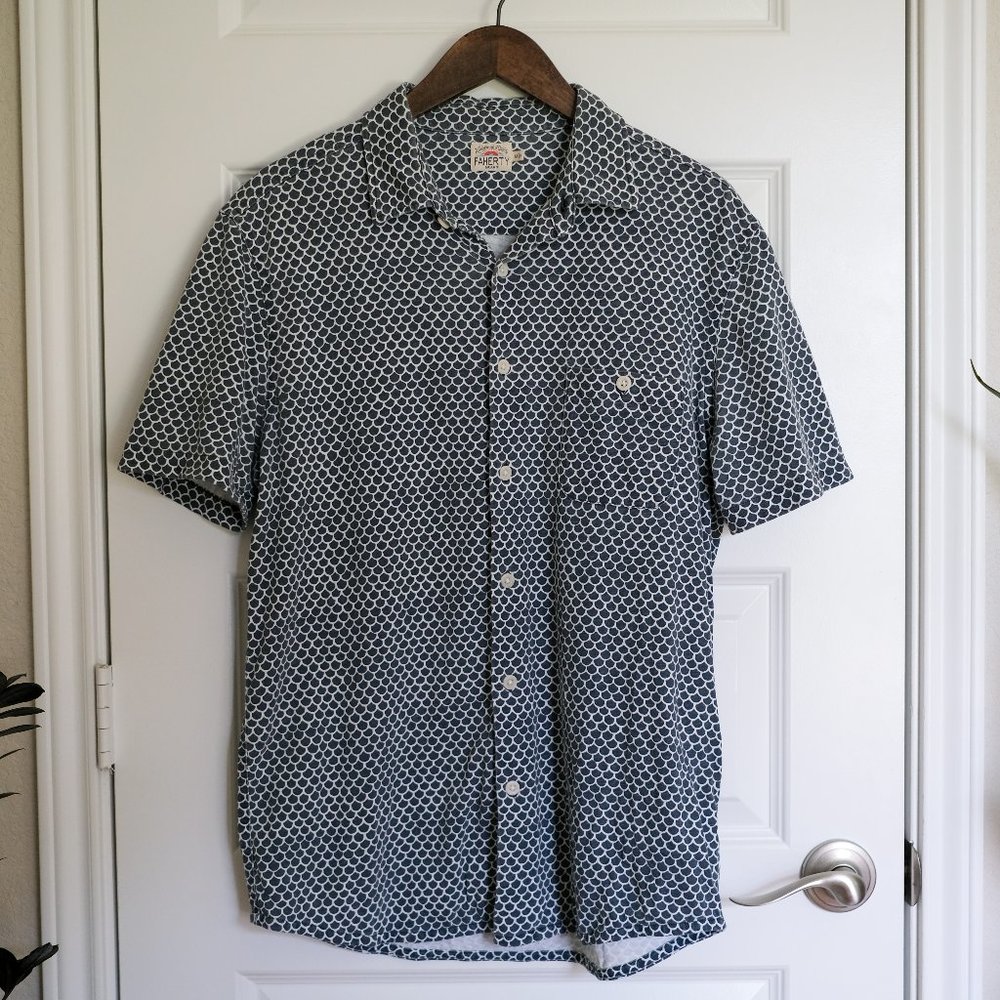 Faherty, Short-Sleeve Knit Seasons Shirt - Medium, Navy Fishscales